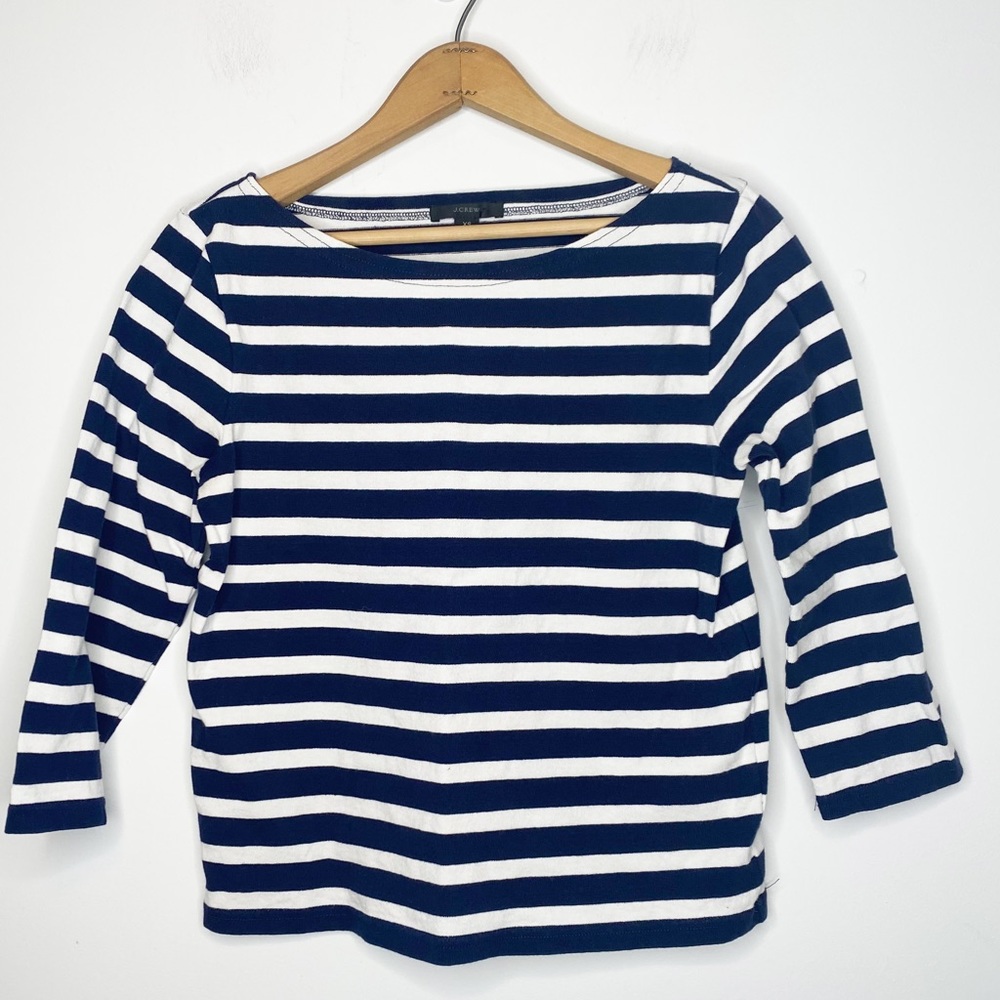 J.Crew size XS Classic Striped Boatneck Top Navy Blue White